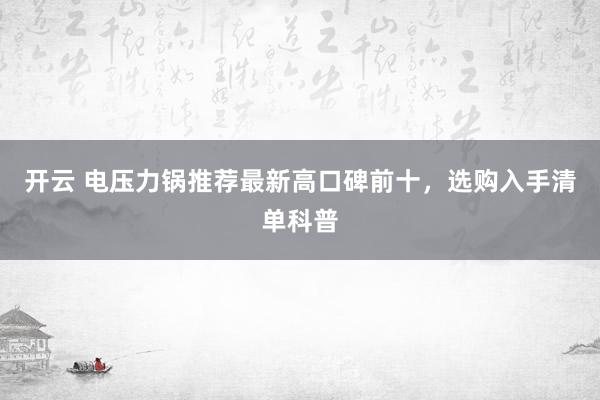 开云 电压力锅推荐最新高口碑前十,选购入手清单科普