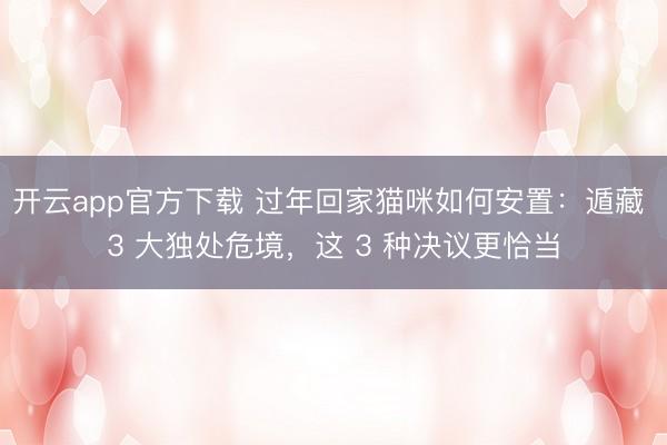 开云app官方下载 过年回家猫咪如何安置：遁藏 3 大独处危境，这 3 种决议更恰当